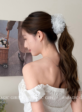 魔丽少女白色超仙泡泡网纱波点香蕉夹发饰女发夹抓夹马尾夹头饰