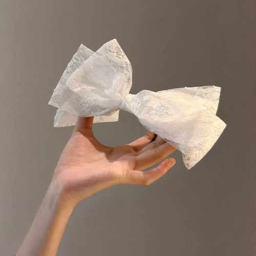 少女纯欲白色蕾丝蝴蝶结发夹头饰温柔气质半扎发夹优雅弹簧夹发饰 - 图0