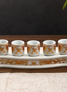 陶瓷双龙供佛财神净水杯三连杯