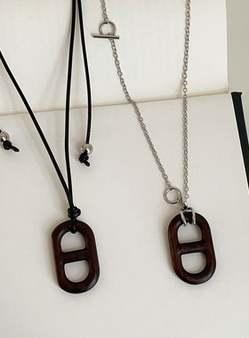 复古高级感木质猪鼻子项链女轻奢小众个性潮流通勤百搭颈链毛衣链