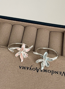 轻奢甜美小众滴油鸢尾花开口戒指女高级感个性时尚潮流通勤指环