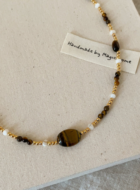 复古轻奢虎眼石串珠可叠戴项链女独特设计感优雅百搭颈链锁骨链