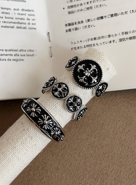 暗黑甜酷克罗鸢尾花滴油戒指女个性独特时尚潮流气质百搭指环戒子