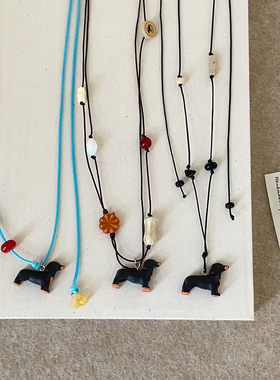 彩色多巴胺萌趣立体腊肠狗天然石项链女卡通可爱精致颈链毛衣链