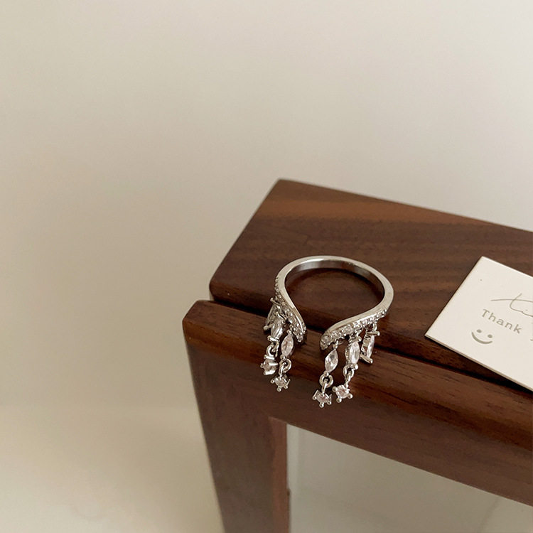 Pearl Zirconia Tassel Metal Open Ring