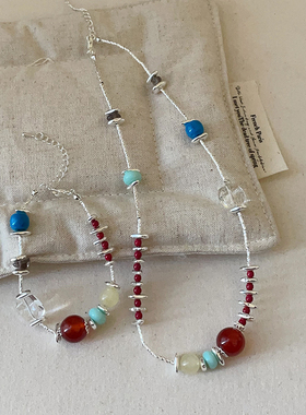 精致百搭玛瑙天然石串珠项链手链女轻奢高级感时尚潮流颈链锁骨链