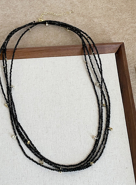 韩国博主同款黑色超长款串珠项链女一款多戴个性时尚颈链毛衣链