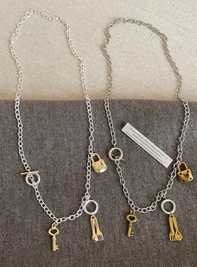 夸张个性钥匙锁扣汤匙勺子OT扣项链女设计感独特时尚颈链毛衣链