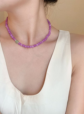 气质薰衣草紫色天然石串珠项链手链女简约个性百搭时尚颈链锁骨链