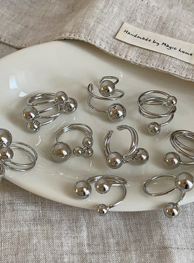 小众ins金属圆球交错戒指女夸张独特个性时尚气质通勤百搭指环戒