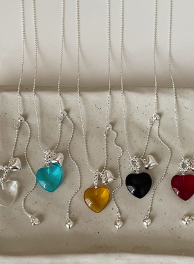潮流ins彩色小爱心抽拉长款项链女简约气质独特个性时尚挂脖配饰
