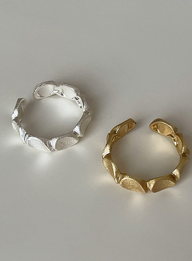 几何椭圆磨砂拉丝金属戒指女气质独特时尚潮流个性百搭指环戒子