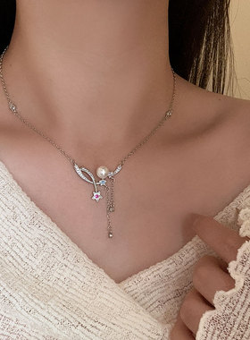 设计感彩钻彗星珍珠流苏项链女气质甜美温柔个性时尚颈链锁骨链