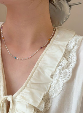 多巴胺女孩彩虹糖豆圆珠项链女甜美精致可爱时尚百搭颈链锁骨链