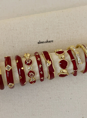 安可拉红色滴油戒指合集女秋冬爆款个性时尚气质优雅百搭指环戒子