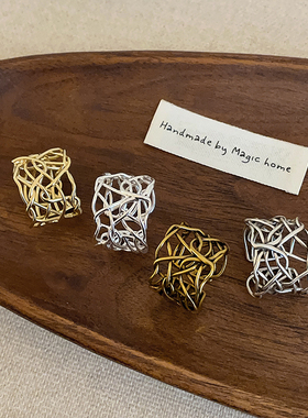 夸张个性线条编织缕空宽面开口戒指女小众设计感气质百搭指环戒子