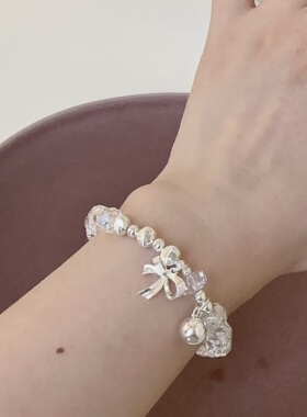 简约轻奢透明白水晶串珠手链女小众设计优雅时尚气质百搭手环手饰