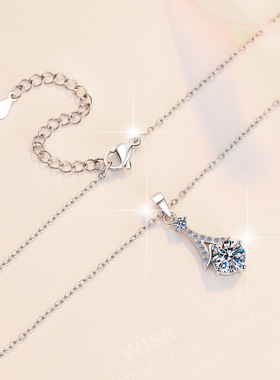 韩版时尚饰品莫桑钻锁骨链一克拉裙子鱼尾吊坠s925银项链批发跨境