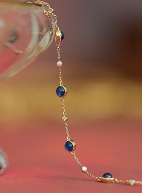 仲夏｜S925银镀14K金蓝石细手链女轻奢日系设计感礼物小众