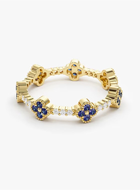 S925纯银锆石四叶草戒指女欧美轻奢风个性气质百搭高级叠戴指环