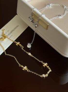 S925纯银中古点钻十字架星芒手链vintage轻奢精致高级感时尚