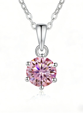 跨境热卖彩色莫桑石项链时尚简约十二生辰石s925银六爪吊坠锁骨链