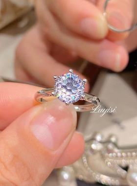 网红直播热卖托帕石烟花切戒指女时尚轻奢镶嵌高碳钻粉钻指环