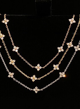 流光溢彩~S925纯银镀18K金四叶草迷你版满天星锆石手链爆闪送礼物