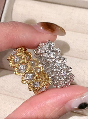 小红书爆款镂空蕾丝花边戒指女2025新款古法金包银色指环