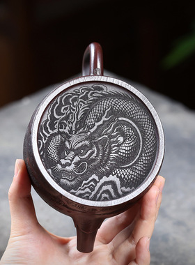 宜兴紫砂壶原矿古乌泥匠心手工制作德钟祥瑞纳財功夫茶具礼盒包装