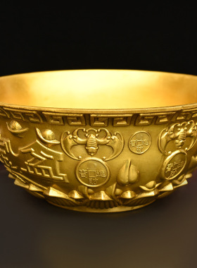 黄铜莲花聚宝盆摆件大号存钱罐金碗家居玄关办公室装饰品开业礼品