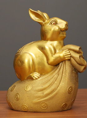 工厂直发清仓黄铜摆件福兔运财工艺品全铜客厅家居装饰品店铺摆饰