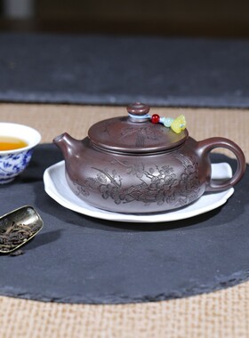 密文一件宜兴紫砂壶原矿古铜泥名家手工制作梅影含香功夫茶具