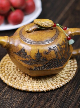 一件宜兴紫砂柴烧龙骨金砂匠心手工制作知足常乐茶壶功夫茶具