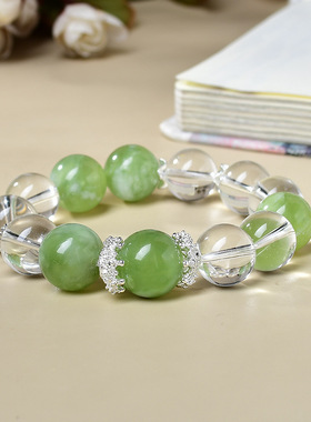 【绿豆糕】DIY原创时尚设计天然岫玉白水晶手串简约轻奢气质手链