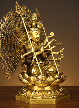 批发铜千手观音佛像摆件黄铜千眼观世音菩萨娘娘家用佛堂供养神像
