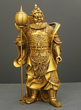 黄铜哼哈二将摆件尉迟恭秦琼像店铺开业送礼门神飘带关公韦陀像T