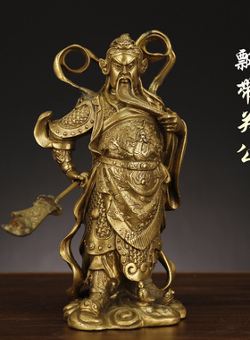 铜韦陀伽蓝护法佛像韦驮关公伽蓝菩萨左右护法神铜鎏金摆件客厅