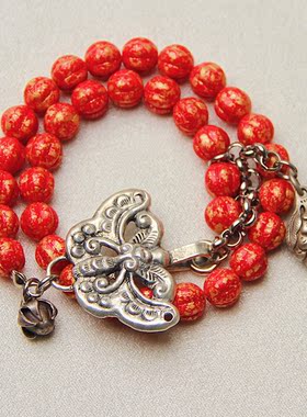 承李李原创设计老银蝴蝶琉璃手串