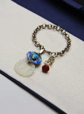 承李李原创设计珐琅和田玉银手链