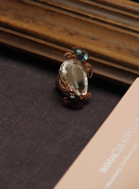 承李李原创设计白水晶托帕石戒指