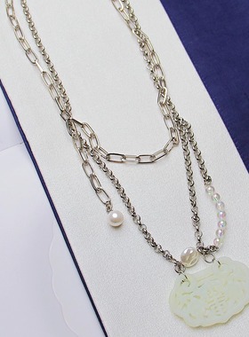 承李李原创设计玉如意老银吊项链