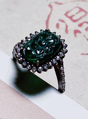 承李李原创设计风祖母绿玛瑙戒指