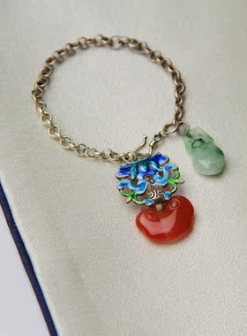 承李李原创设计珐琅南红翡翠手链