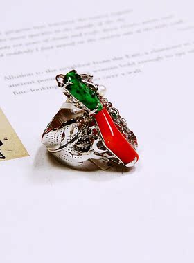 承李李原创设计风玉石撞色戒指