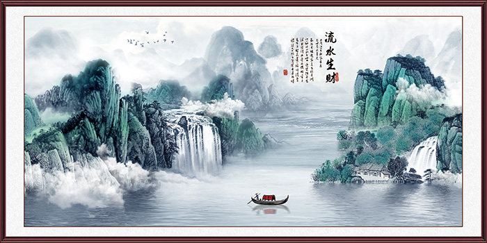 新中式聚宝盆装饰画客厅沙发背景墙壁画办公室中国风大气山水字画,淘宝优惠券,粉丝福利购,淘宝优惠卷
