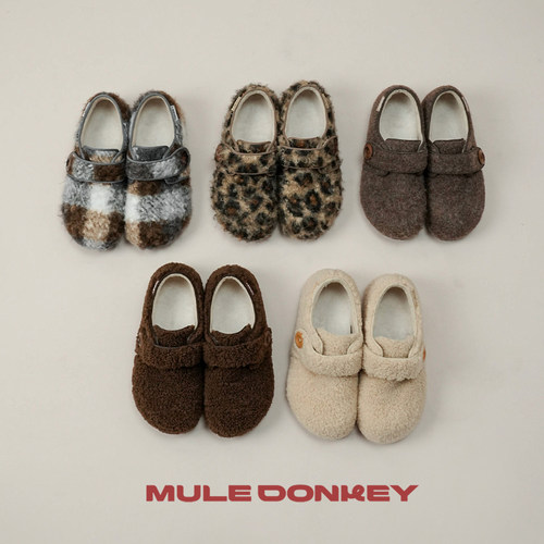 多嘴驴Donkey加绒毛毛鞋女款冬季保暖魔术贴棉鞋羊羔毛豹纹勃肯鞋 - 图2