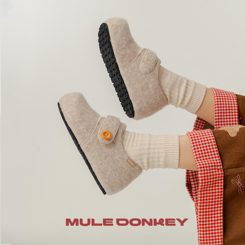 多嘴驴Donkey灰色毛绒勃肯鞋女冬季雪地靴毛毛鞋加绒保暖厚底棉鞋,淘宝优惠券,粉丝福利购,淘宝优惠卷