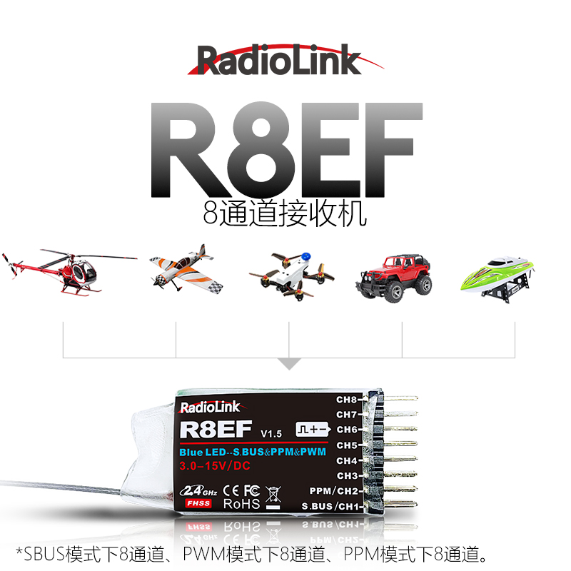 RadioLink乐迪R8EF接收机8通道2KM航模SBUS/PPM/PWM信号T8S/T8FB - 图0