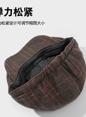 春秋季英伦复古格纹毛呢贝雷帽时尚休闲文艺画家帽保暖遮阳报童帽